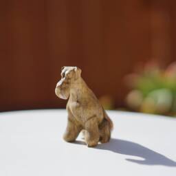 Schnauzer Figurine Or Sculpture. Made Of Solid Limba & Different Hardwoods. Gray in Color. Sitting Pose - thumbnail 3