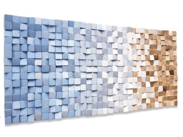 Sky Blue White Gradient Wood Wall Art - Large Coastal Mosaic Panel - image 1