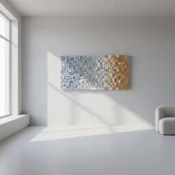 Sky Blue White Gradient Wood Wall Art - Large Coastal Mosaic Panel - thumbnail 4