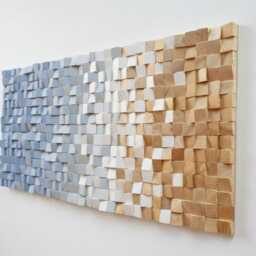 Sky Blue White Gradient Wood Wall Art - Large Coastal Mosaic Panel - thumbnail 3