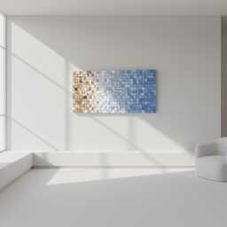 Sky Blue White Gradient Wood Wall Art - Large Coastal Mosaic Panel - thumbnail 2