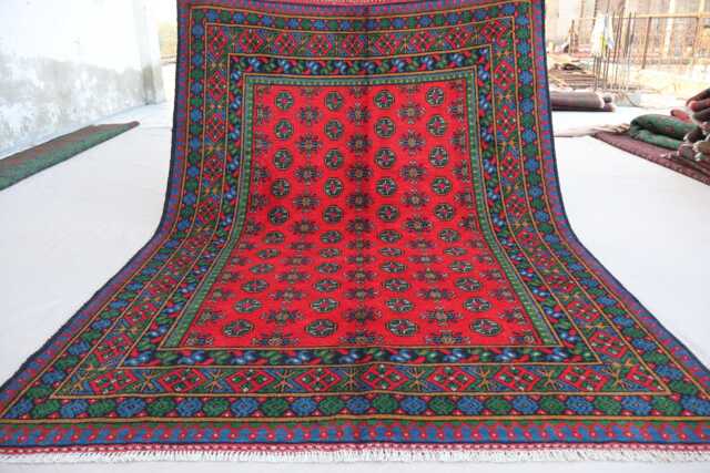 5'5x7'10 Multicolor Bukhara Rug, Afghan Hand Knotted Veg Dyes Wool Rug, Oriental Area Turkmen Tribal Rug Red Green Blue Living Room - image 1