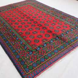 5'5x7'10 Multicolor Bukhara Rug, Afghan Hand Knotted Veg Dyes Wool Rug, Oriental Area Turkmen Tribal Rug Red Green Blue Living Room - thumbnail 2