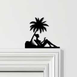 Door Topper Woman Relaxing Palm Tree Beach Cocktail Various Colours Decor Sign - Novelty Wall Decor, Frame Art, Decorative Art - thumbnail 1