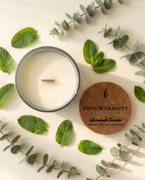 Sodalite Crystal Soy Candle, Wooden Wick Empowerment Aromatherapy, Bergamot Eucalyptus Mint Leaf