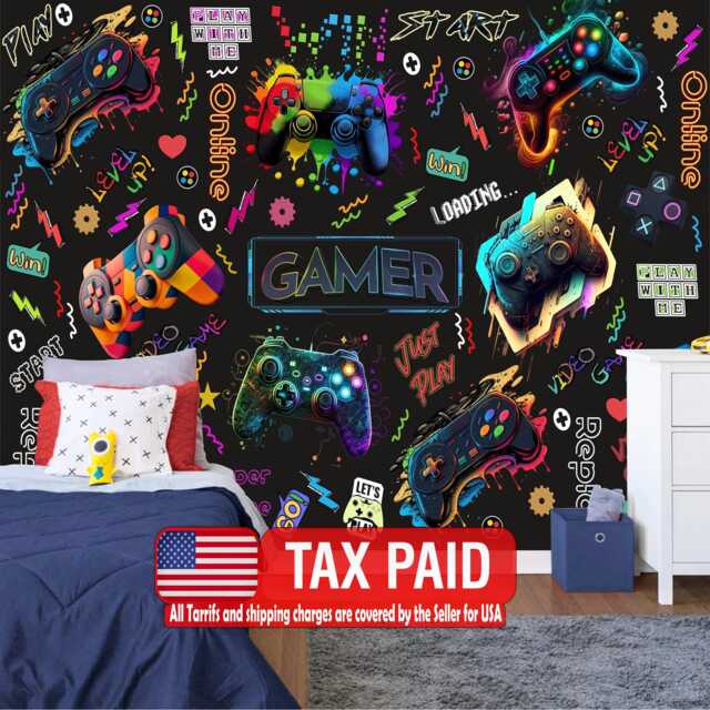 Gaming Room Wallpaper Mural, Peel & Stick Wall Decal, Kids Decor. Removeable - image 1