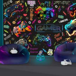 Gaming Room Wallpaper Mural, Peel & Stick Wall Decal, Kids Decor. Removeable - thumbnail 3