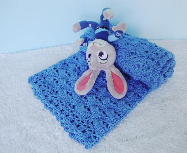 Crochet Baby Blanket Azure Blue Cotton Cottontail Design - image 1
