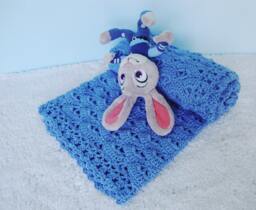 Crochet Baby Blanket Azure Blue Cotton Cottontail Design - thumbnail 1