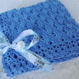 Crochet Baby Blanket Azure Blue Cotton Cottontail Design - thumbnail 2