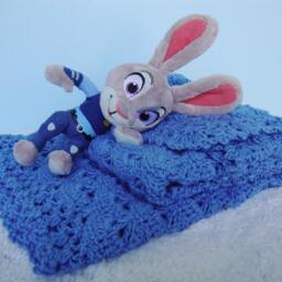 Crochet Baby Blanket Azure Blue Cotton Cottontail Design - thumbnail 3