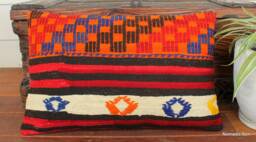 Vintage Kilim Pillow Cover Handwoven Wool, Tribal Stripe Design - 16x24 In - thumbnail 1