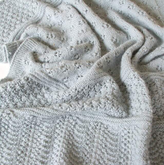 Hand Knitted Alpaca Baby Blanket in Aqua Blue Color, Ready To Ship, Lace Soft Warm Wrap, Heirloom Quality, Afghan Throw - image 1