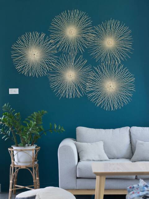 Woven Bamboo Wall Decor Set - Large Rattan Sunburst Design - image 1