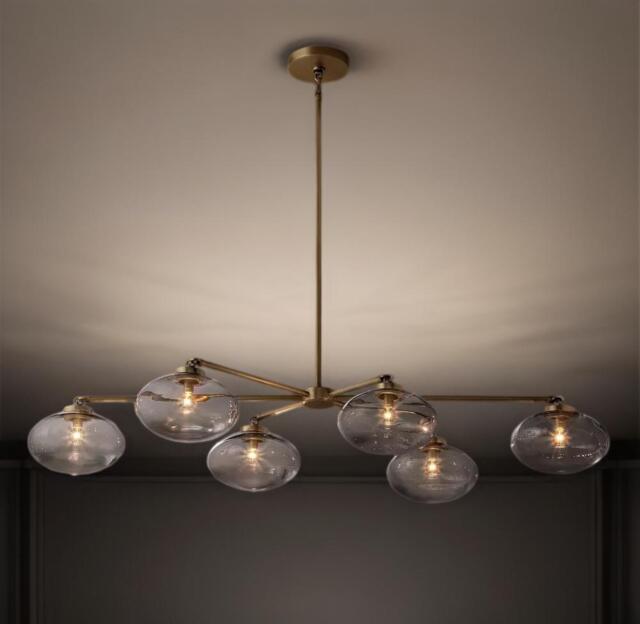 1950's Clear Glass Mobile 6 Lights Linear Modern Brass Chandelier ~ Mid-Century Sputnik Light Italian Ceiling Fixture - image 1