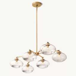 1950's Clear Glass Mobile 6 Lights Linear Modern Brass Chandelier ~ Mid-Century Sputnik Light Italian Ceiling Fixture - thumbnail 3