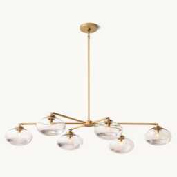 1950's Clear Glass Mobile 6 Lights Linear Modern Brass Chandelier ~ Mid-Century Sputnik Light Italian Ceiling Fixture - thumbnail 2