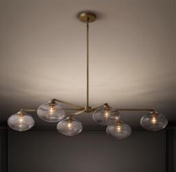 1950's Clear Glass Mobile 6 Lights Linear Modern Brass Chandelier ~ Mid-Century Sputnik Light Italian Ceiling Fixture - thumbnail 1