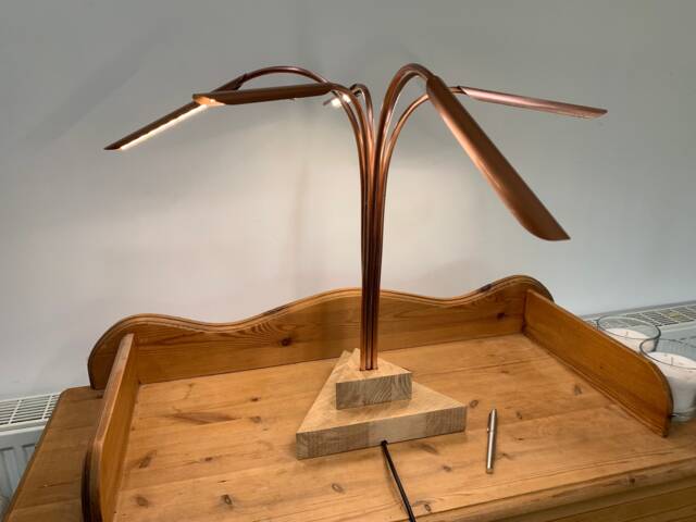 Handmade Copper & Oak Table Lamp Feature Centerpiece Light - image 1