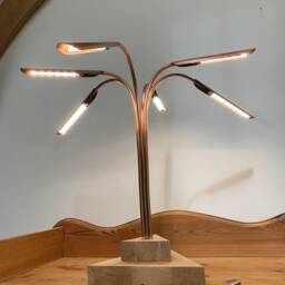 Handmade Copper & Oak Table Lamp Feature Centerpiece Light - thumbnail 4