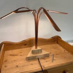 Handmade Copper & Oak Table Lamp Feature Centerpiece Light - thumbnail 2