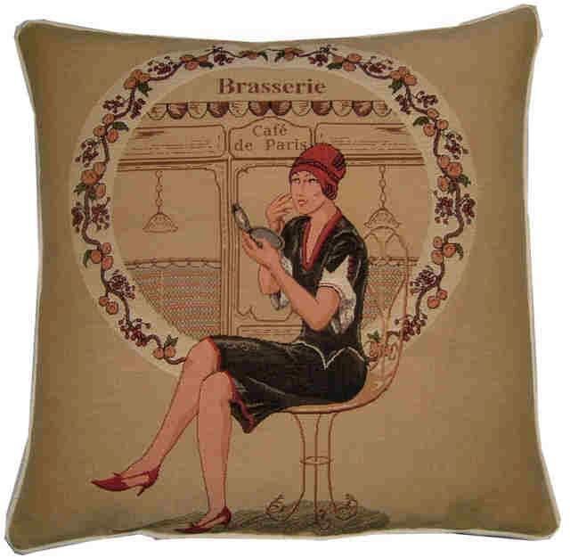 Cafe De Paris Brasserie Fashion Lady Tapestry Cushion Sham - image 1