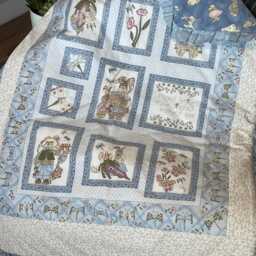 Bunny Baby Crib Quilt Blanket, Tenderberry Dragonfly, Flowers, Ruffled Border, Blue Bunny Flannel On Back, Assembled Ready To Tie Or Quilt - thumbnail 4