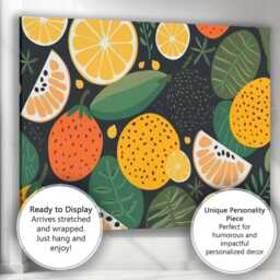 Modern Tropical Citrus Fruit & Botanical Repeat Pattern Canvas Wall Art Print Decor Picture Ready To Hang - thumbnail 3