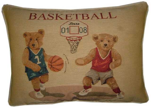 Teddy Bear Basketball Oblong Woven Tapestry Cushion Pillow Cover - image 1