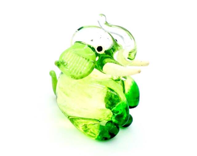 Hand Blown Glass Miniature Elephant Sitting Animal Little Green White Figurine Tiny Statue Decoration Collectible Small Craft Painted Figure - image 1