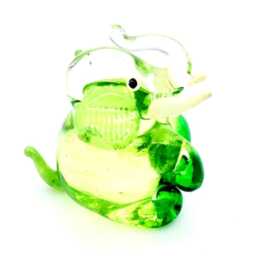 Hand Blown Glass Miniature Elephant Sitting Animal Little Green White Figurine Tiny Statue Decoration Collectible Small Craft Painted Figure - thumbnail 2