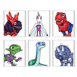 Dinosaur Web Heroes Wall Art Set Of 6 - Kids Bedroom Printed Or Framed - thumbnail 2