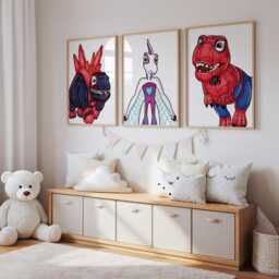 Dinosaur Web Heroes Wall Art Set Of 6 - Kids Bedroom Printed Or Framed - thumbnail 3