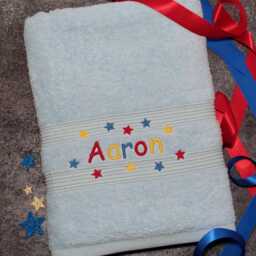 Personalised Stars Towel Embroidered Name White, Blue Or Grey Bath Towels Gift For Kids - thumbnail 1