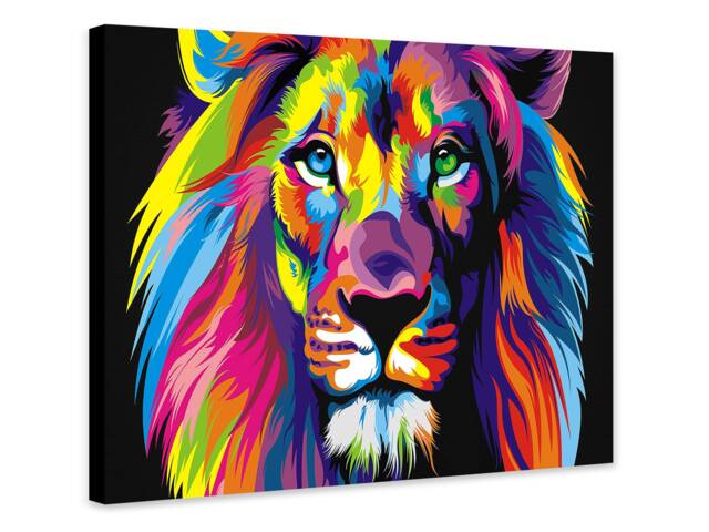 Lion Pop Art Print - Abstract Colorful Canvas, Framed Or Rolled - image 1