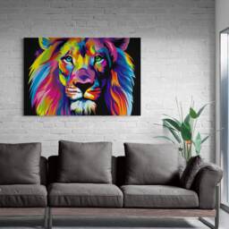 Lion Pop Art Print - Abstract Colorful Canvas, Framed Or Rolled - thumbnail 2
