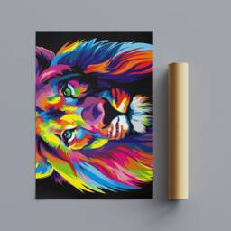Lion Pop Art Print - Abstract Colorful Canvas, Framed Or Rolled - thumbnail 3