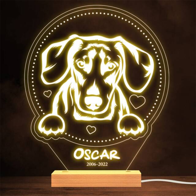 Dachshund Dog Memorial Pet Loss Dates Personalised Gift Warm Lamp Night Light - image 1