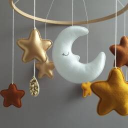 Moon & Stars Baby Mobile Musical Crib Earth Tone Baby Boy Girl Room Rustic Gender Neutral Color Nursery Decor Shower Gift - thumbnail 3