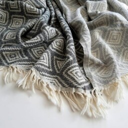 Bohemian Couch Throw - Fringed Beach Blanket Pure Cotton Towel Travelling & Camping Diamond Ornaments Charcoal Gray - thumbnail 3