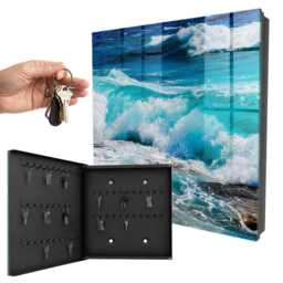 The Power Of Waves Wall Mounted Key Cabinet, Turquoise Box For Home, Photographic Nature, Sea & Nature Lovers - thumbnail 1