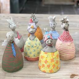 Handmade Yellow Ceramic Art Doll Funky Home Decor Gift - thumbnail 4