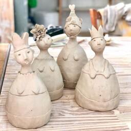 Handmade Yellow Ceramic Art Doll Funky Home Decor Gift - thumbnail 3