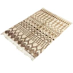 Cream Beni Rug With Brown Tribal Design - Handwoven Berber Wool Ourain Area - thumbnail 2