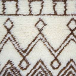 Cream Beni Rug With Brown Tribal Design - Handwoven Berber Wool Ourain Area - thumbnail 3