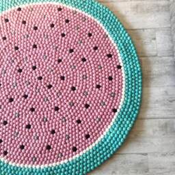 Nursery Rug - Mellow Melon Free Shipping Felt Ball Decor Play Mat Wool Pom - thumbnail 3