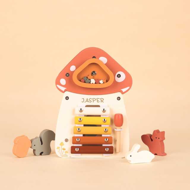 Custom Wooden Mushroom Activity Cube Montessori Baby Toy - image 1