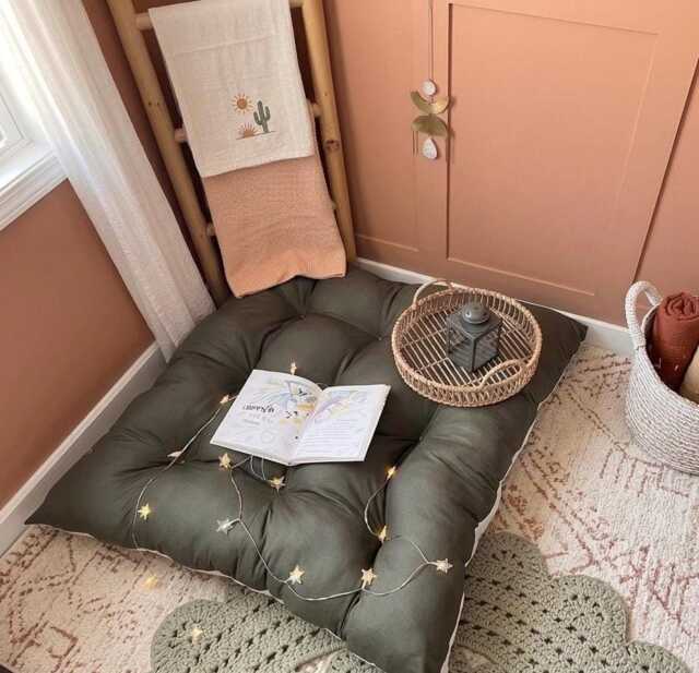 Olive Green Tufted Floor Cushion, French Pillow, Kids Reading Nook, Toddler Play Mat - image 1