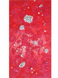 Red Abstract Collage Painting, Acrylics On Wood, Unique Wall Art - 31.5x15.7 - thumbnail 1