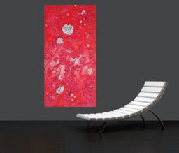 Red Abstract Collage Painting, Acrylics On Wood, Unique Wall Art - 31.5x15.7 - thumbnail 2